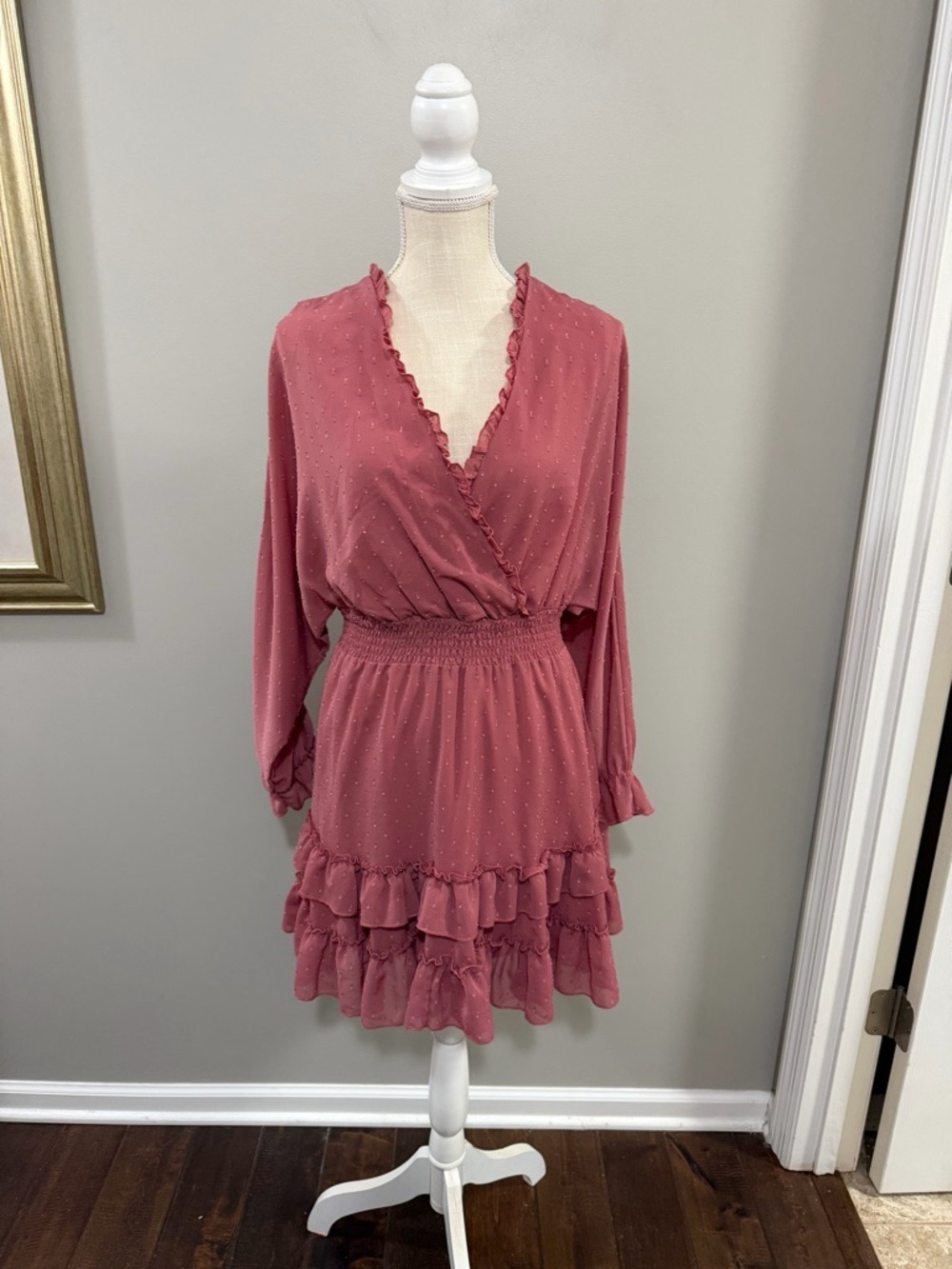 Altar'd State Dusty Rose Ruffled V-Neck Mini Dress